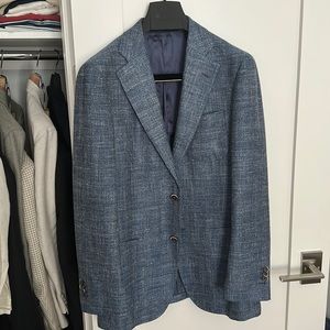 Suitsupply Light Blue Herringbone Wool/Silk/Linen Blazer Size 38R (Gently Used)
